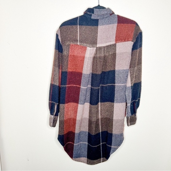 Free People Plaid Orange Blue Flannel Button Down Tunic Dress Long Sleeve XS - Picture 4 of 6